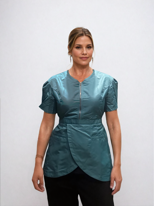 Criss-Cross Elegance Smock Teal Wave